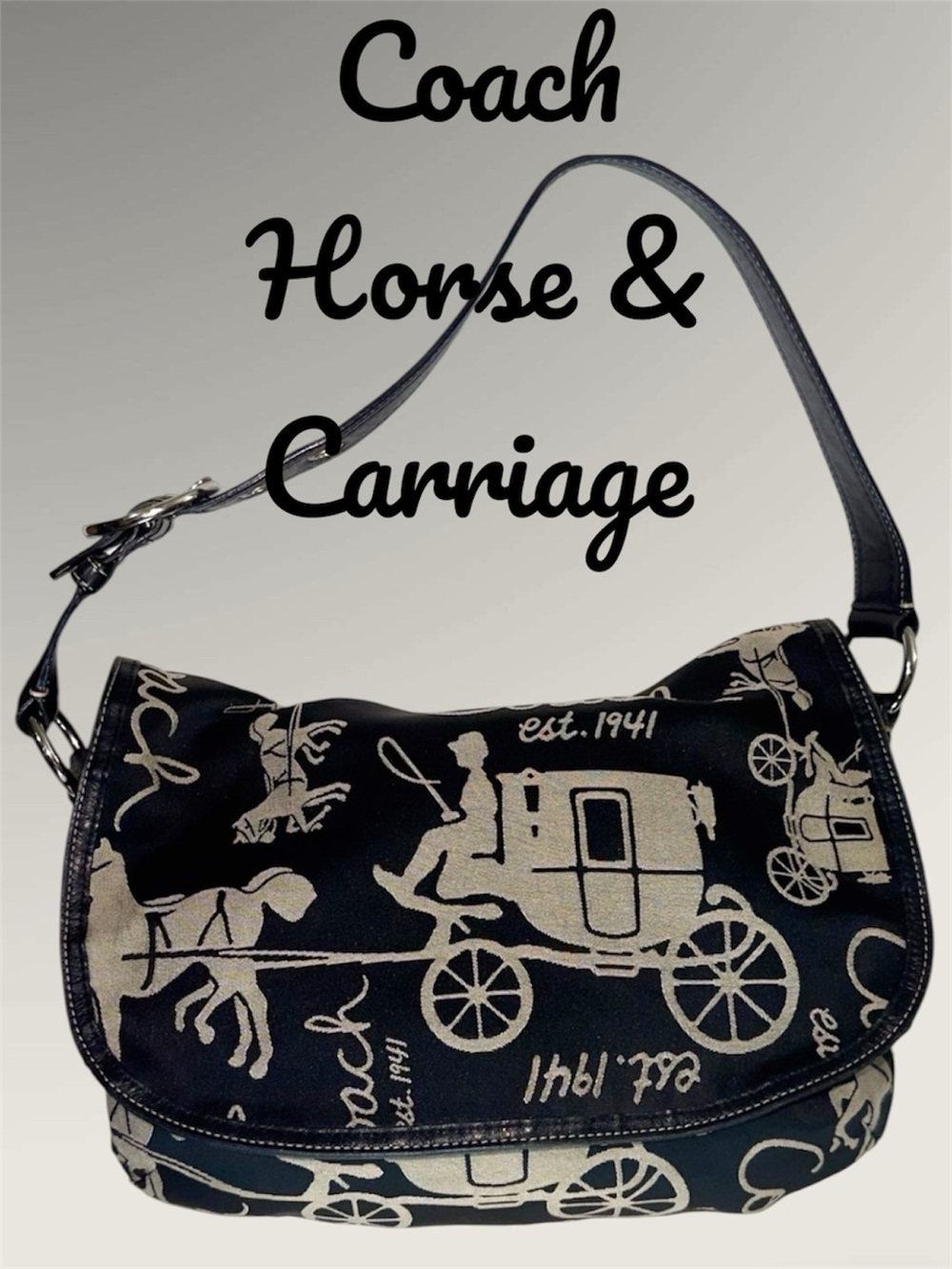 Coach F14888 Horse & Carriage Jacquard Hobo Shoulder Bag Hangtag EUC